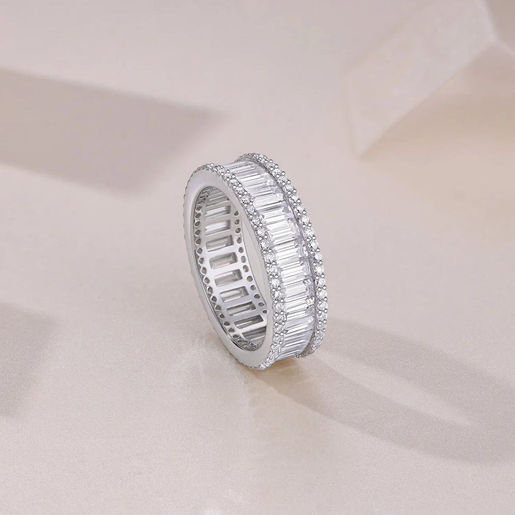 Square moissanite wedding ring set in platinum-plated S925 silver with GRA certificate and gift box
