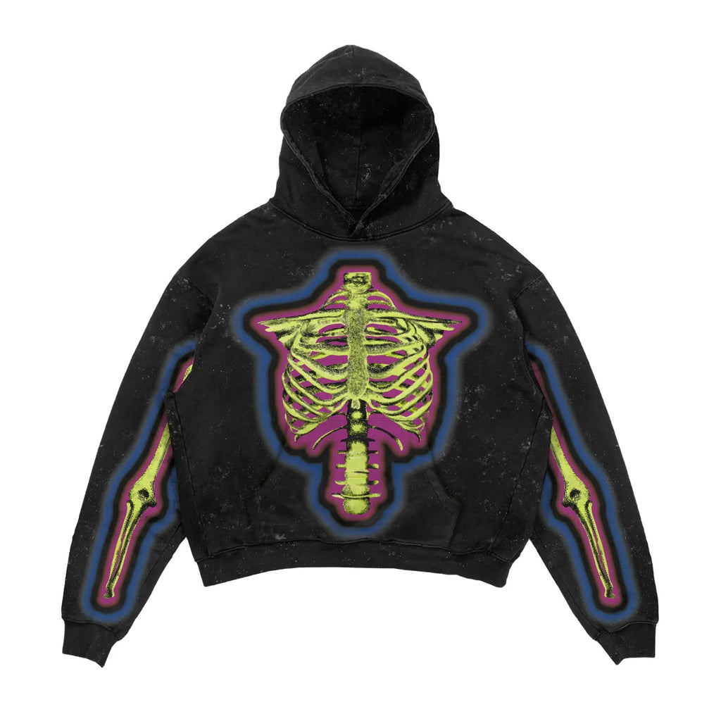 3D printed Halloween hoodie for men and women in black polyester with slim fit and patch pocket