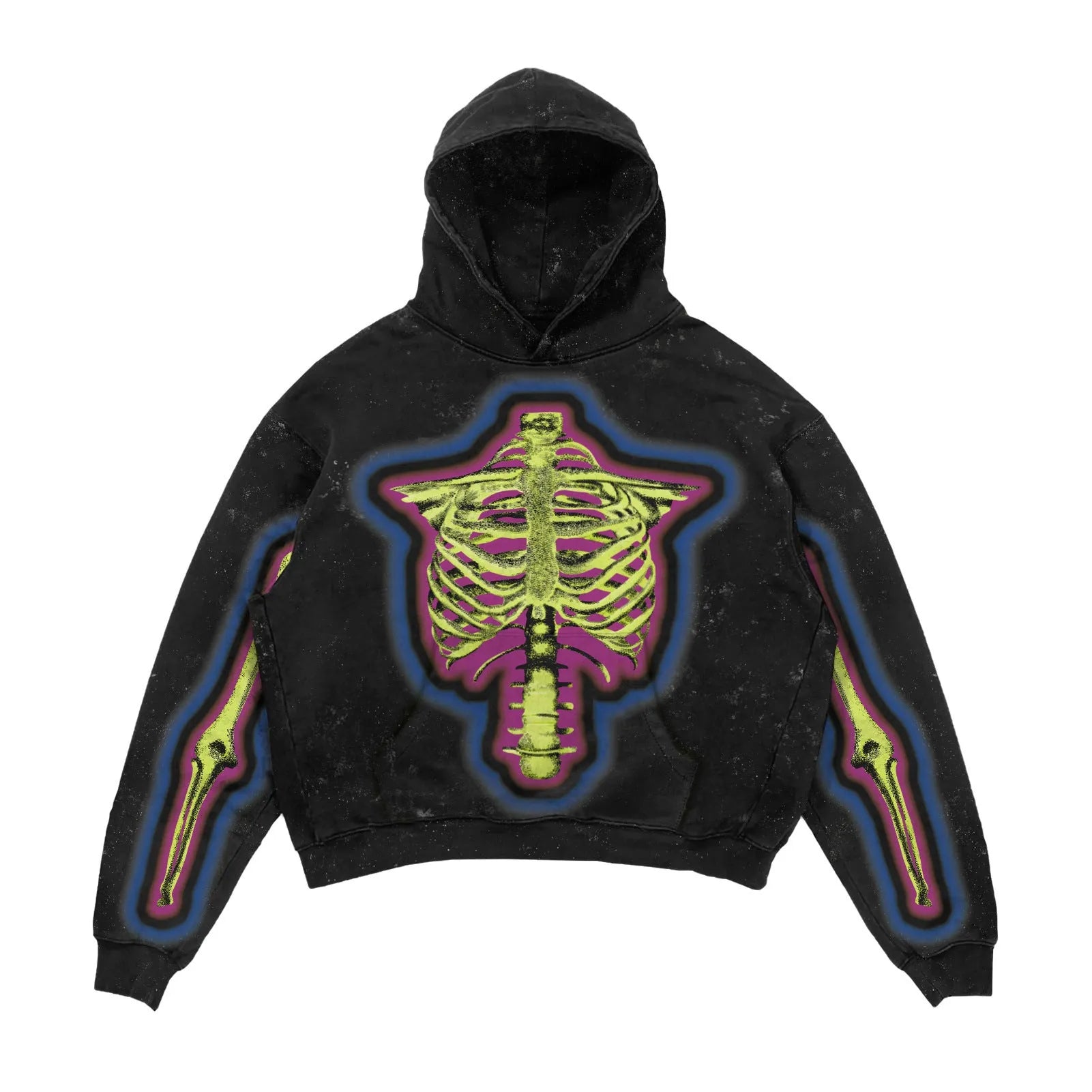 3D printed Halloween hoodie for men and women in black polyester with slim fit and patch pocket