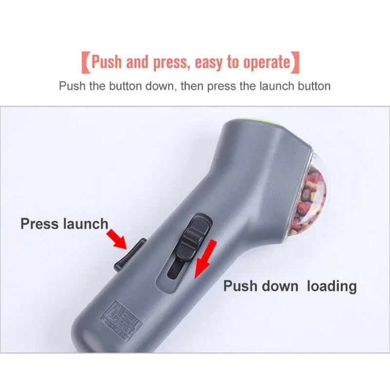 Grey pet snack catapult launcher for dog and cat training with 2-3 metre ejection distance