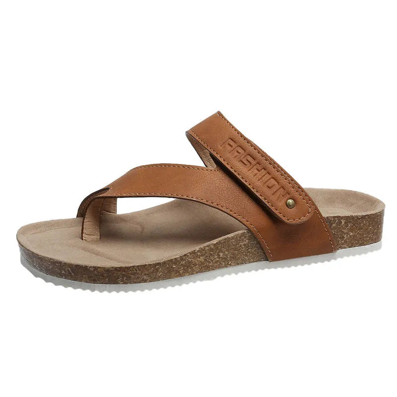 Flat toe ring flip-flops with thick foam sole in blue, shown from the side.