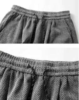 Hollow-out straight-leg trousers with fleece lining and elastic waist in light grey colour