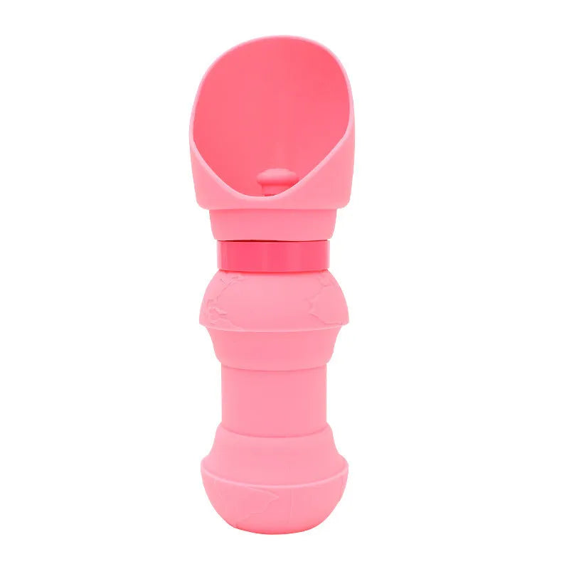 Silicone pet folding water cup shown in open and collapsed states, available in colours like pink, black, and mint green.