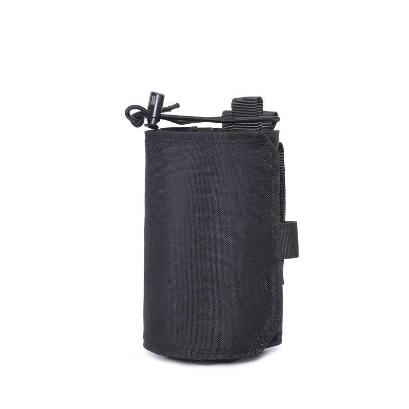 Adjustable Oxford cloth bottle cover with PU lining in black solid colour for outdoor sports hydration