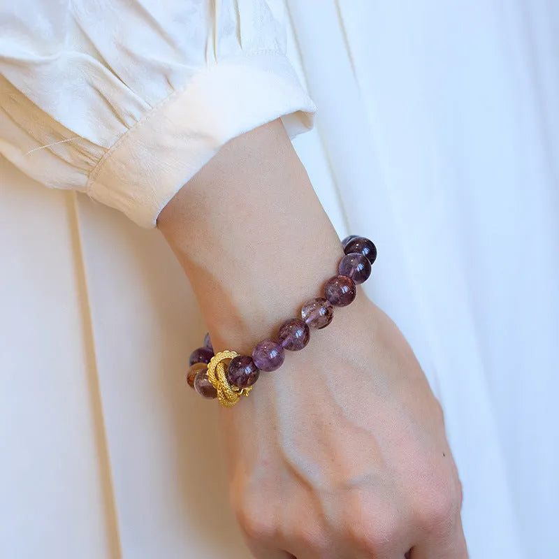 Purple ghost crystal bracelet 10mm beads Nine Purple good luck symbol retro zodiac style
