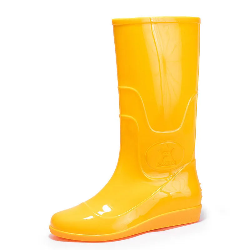 Men's flat washable rain boots labour protection waterproof shoes white or yellow high tube
