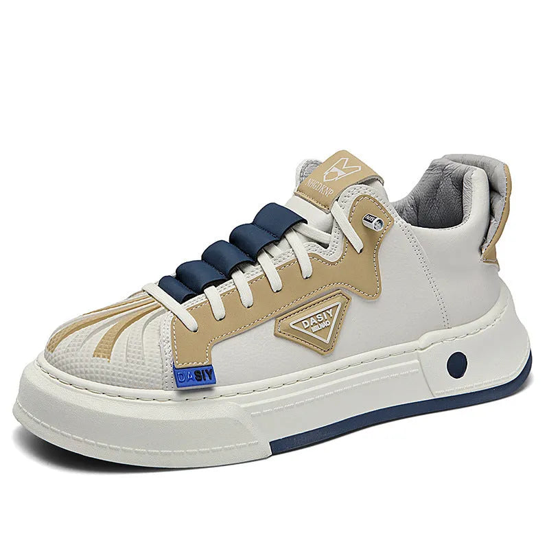 Men's beige and black low-top sneakers with elastic band and mesh lining