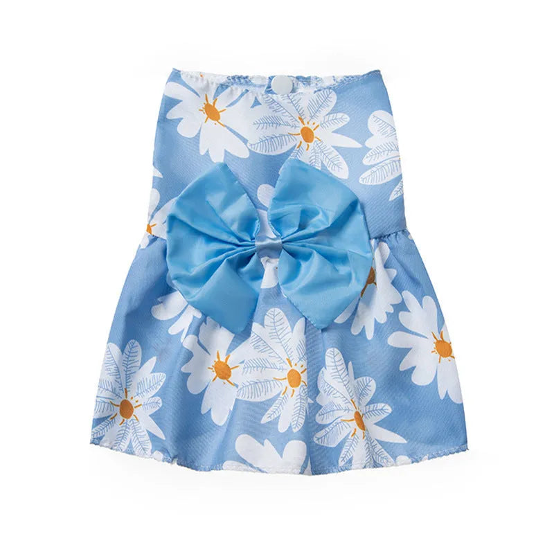 Ultra-thin polyester pet dress with floral butterfly knot design in multiple colour bow options