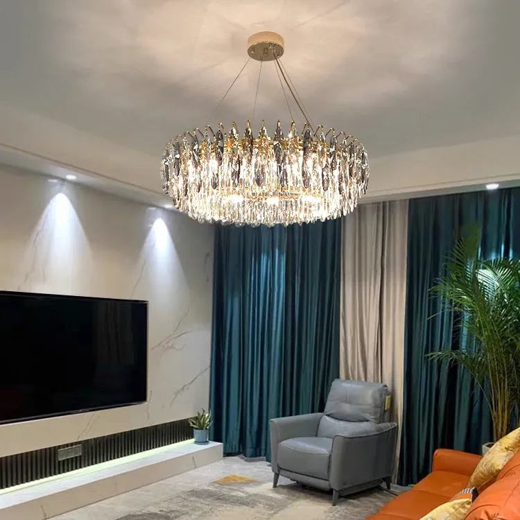 Light luxury crystal diamond chandelier with iron frame, multi-head design, 500-1000mm diameter