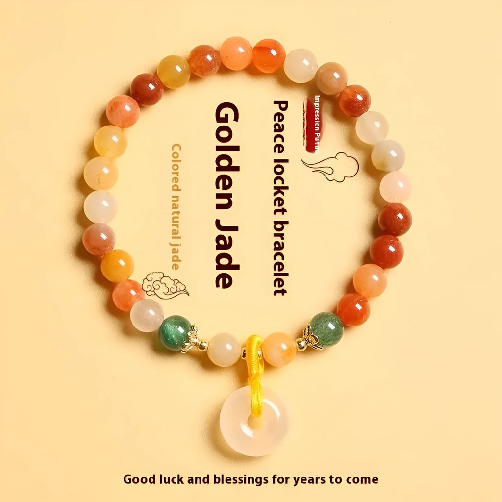 Natural jinsi jade bracelet with safety buckle and 6mm peace clasp beads in Chinese style