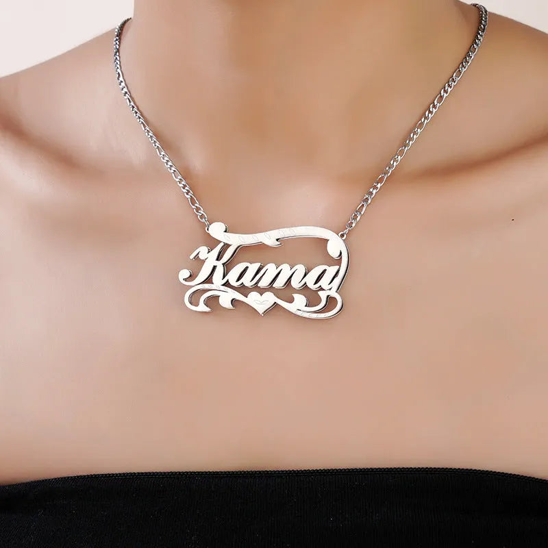 Customised double-layer wave heart necklace in stainless steel with gold finish