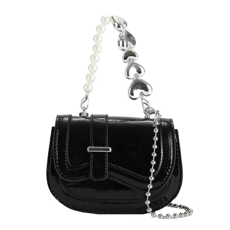 Laser pearl PU leather mini tote saddle crossbody bag in silver colour with single shoulder strap
