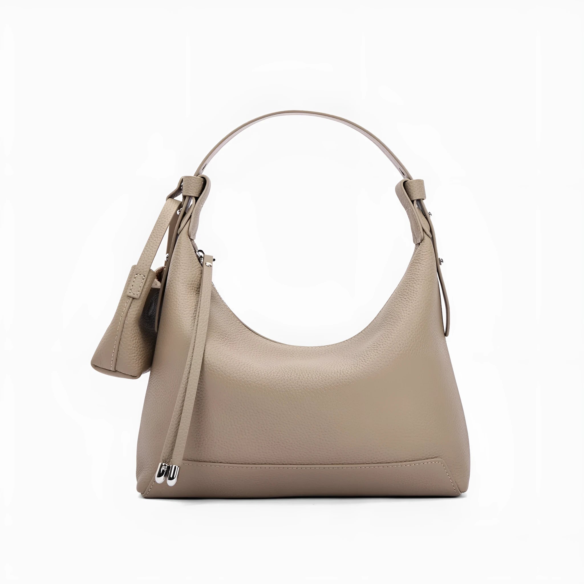 Soft genuine cowhide leather shoulder bag in urban simplicity style with visible sewing thread detailing