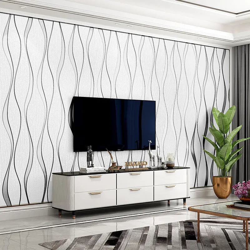 Curve stripe textured 3D wallpaper sample showing velvet surface in light grey colour