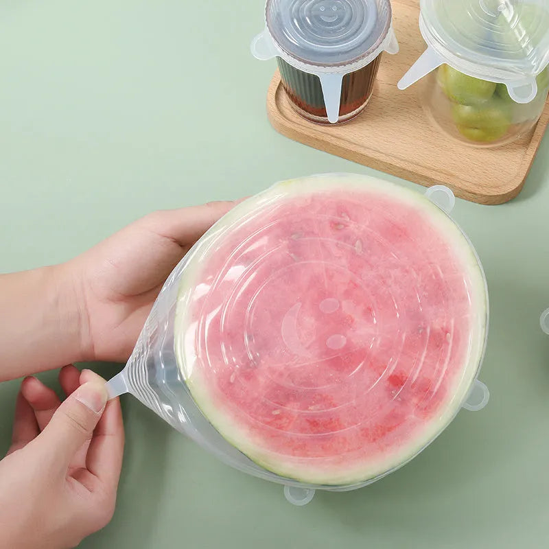 6 piece set of silicone stretch lids in six sizes from 6.5cm to 20.5cm, for bowls and jars