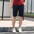 Men's cotton summer casual shorts in black with elastic waist and drawstring