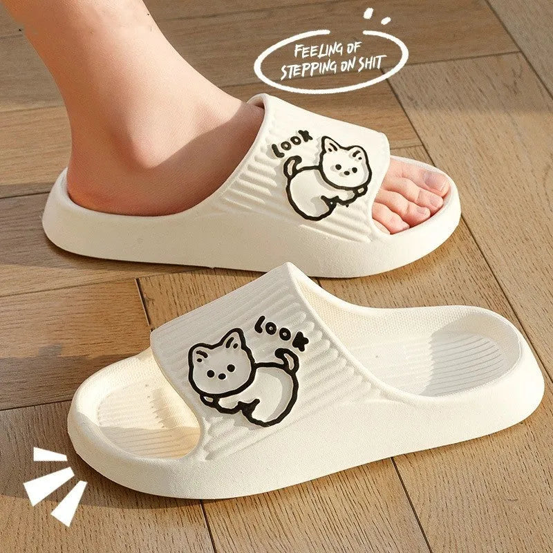 Women's cat design platform slippers in multiple colours with thick EVA sole