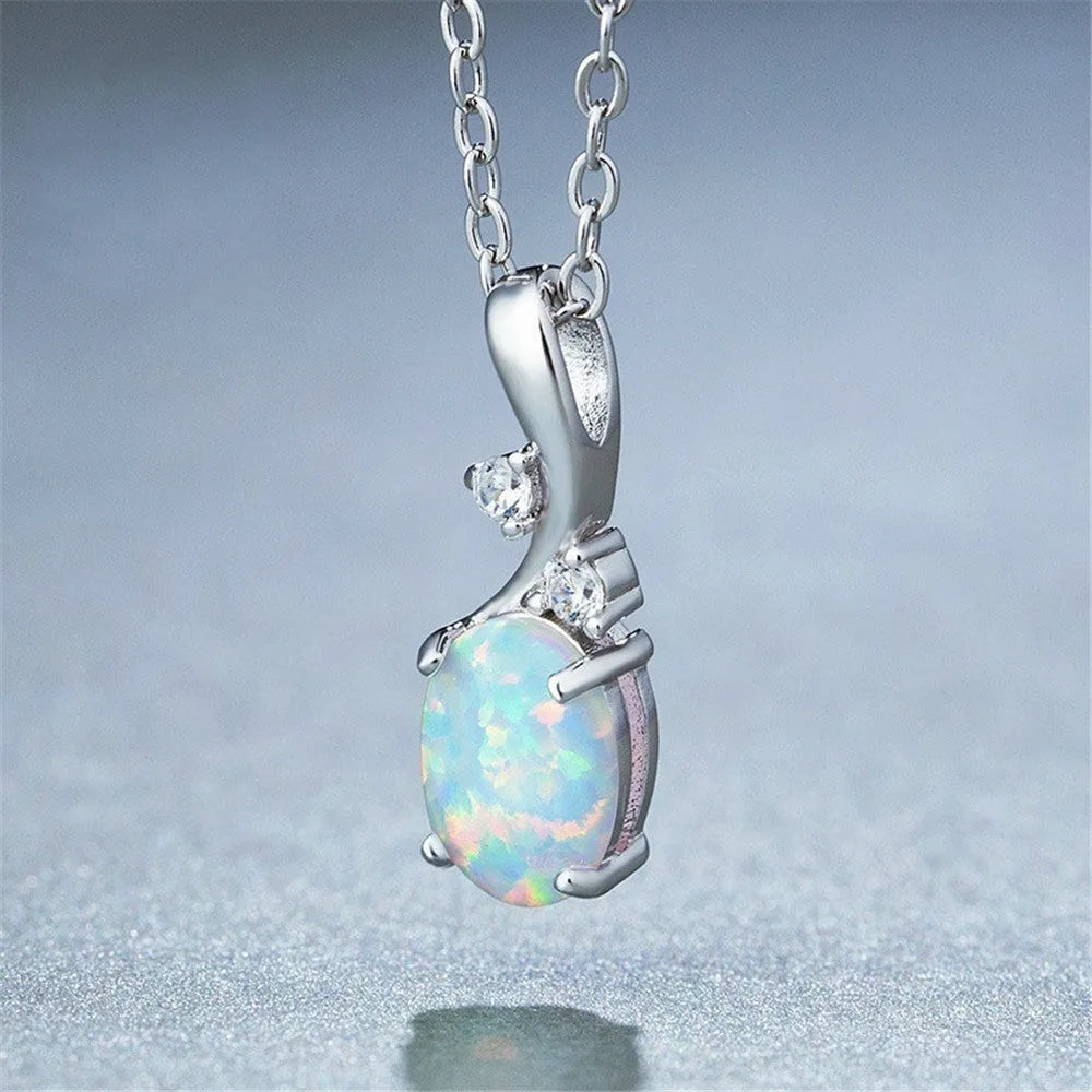 Water drop opal pendant necklace on electroplated alloy chain in rose gold colour