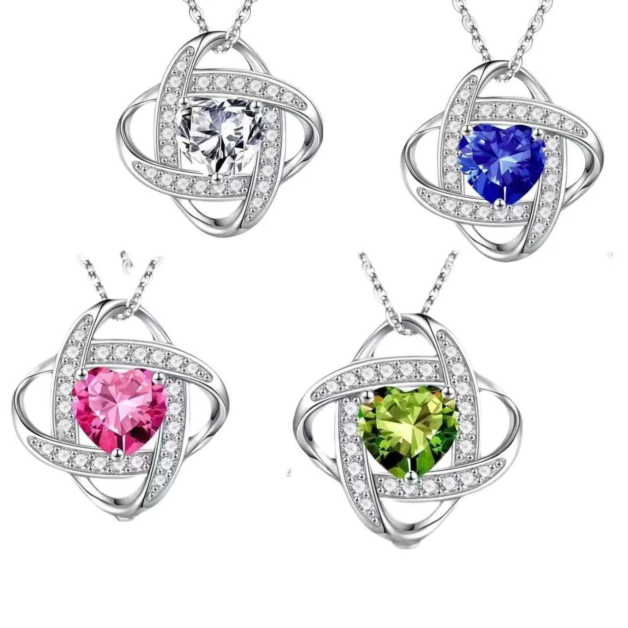 Ladies love necklace with heart shape pendant in platinum electroplated finish on copper chain