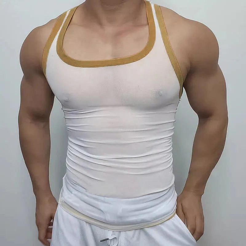 Men's black mesh fitness vest with tight fit design for sports training