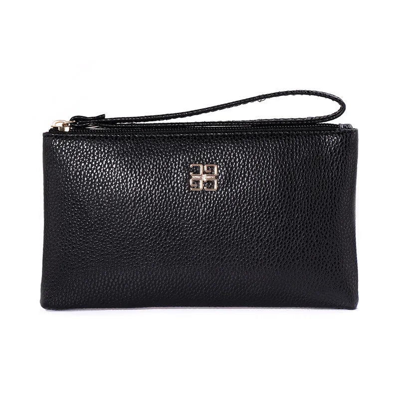55cm long PU leather phone wallet handbag with zipper in solid colour