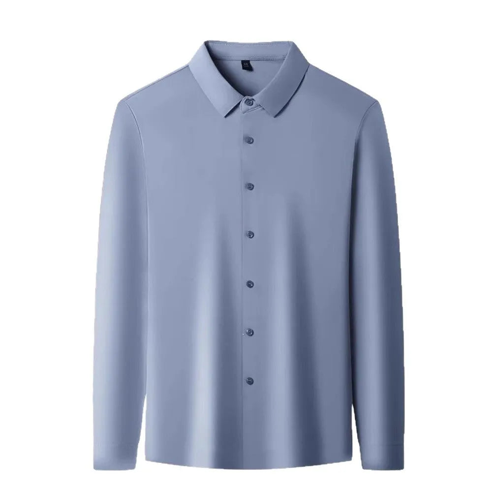 Seamless high elastic long sleeve anti-wrinkle shirt cardigan in white with four-sided stretch fabric