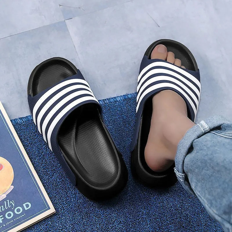 A pair of unisex casual slippers with a PVC upper and EVA sole, shown in a choice of colours.