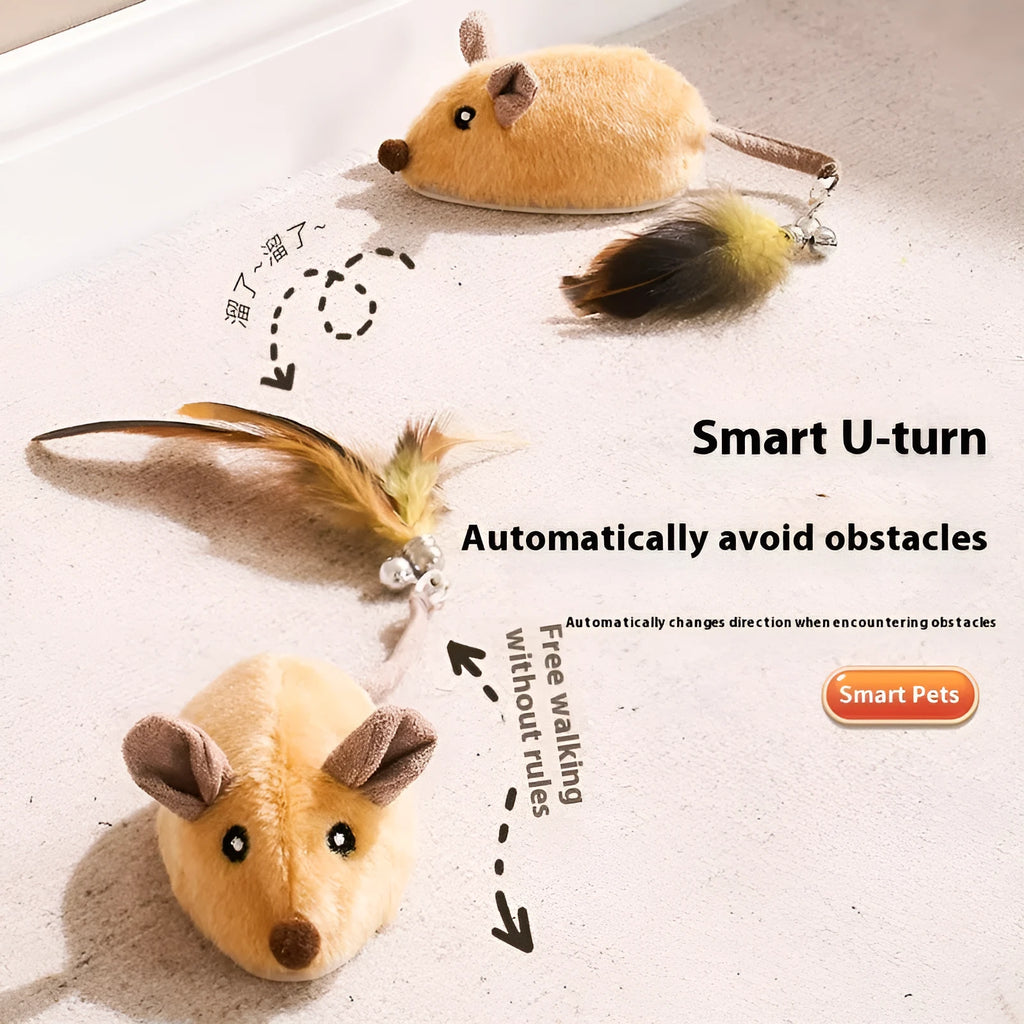 Intelligent charging simulation electric mouse cat teaser toy in gray with double tail decoration