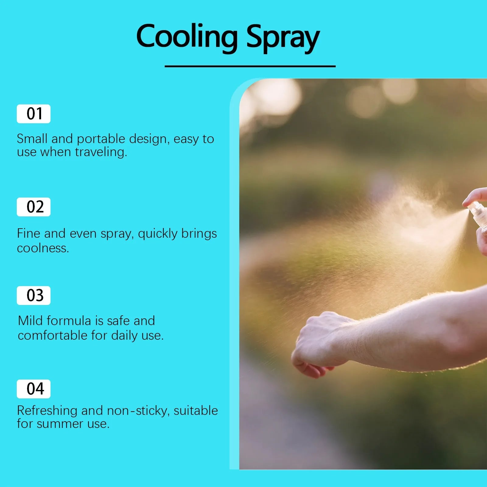 Cool Spray Summer Portable Outdoor 50ml mint cooling mist bottle for outdoor refreshment