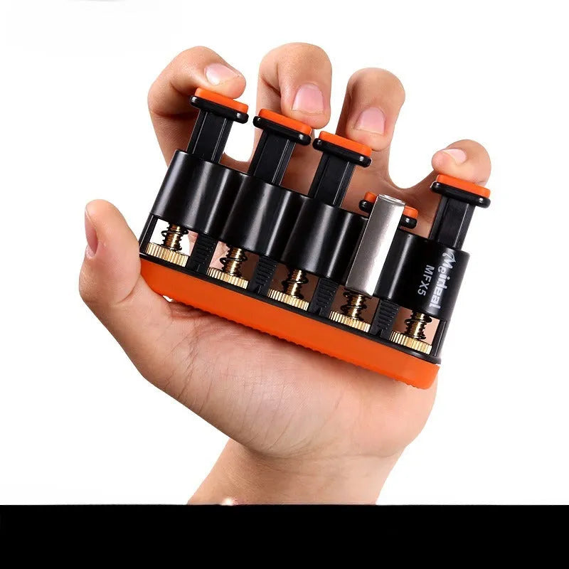Grey and orange silicone finger trainer for piano guitar hand muscle development