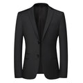Men's casual solid colour slim fit polyester suit top jacket black long sleeves front view