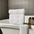 White bathtub pillow with 4D mesh fabric and 7 suction cups on a 3D material cover.