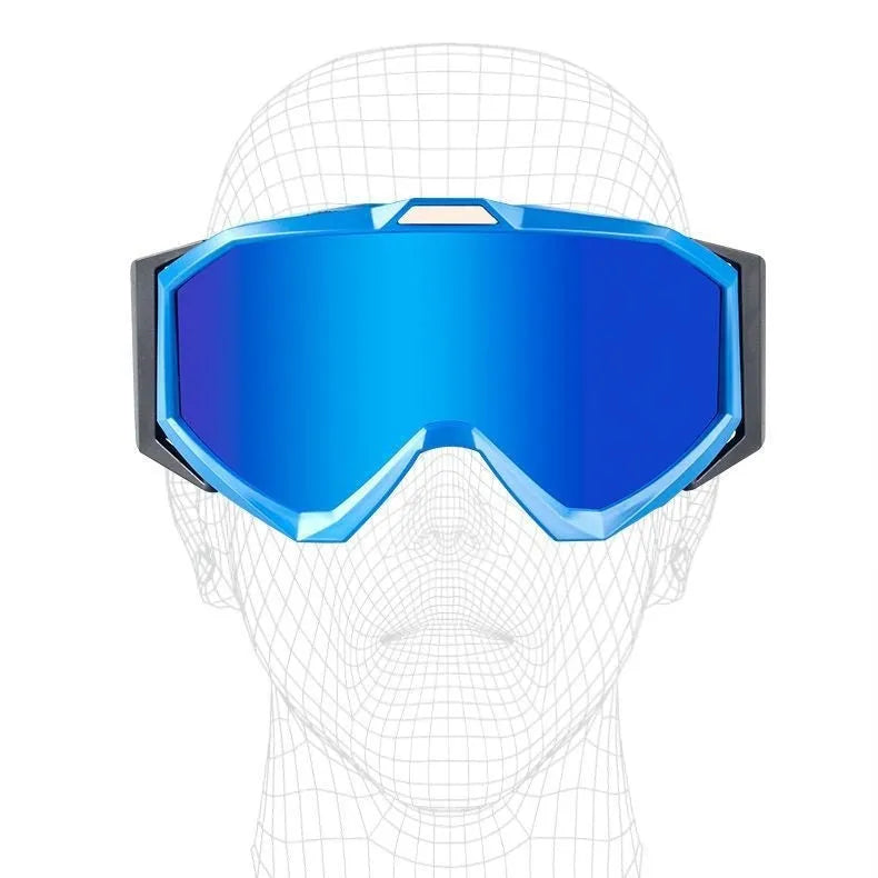 Motorcycle anti-fog goggles in black frame with gray lens variant showing protective eyewear design