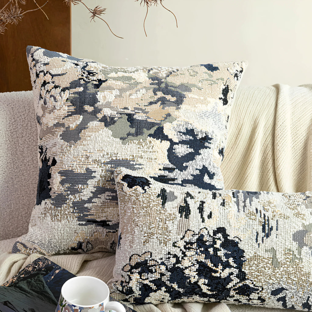 Chinese style decorative cushion pillow with floral French antique blue abstract artistic pattern