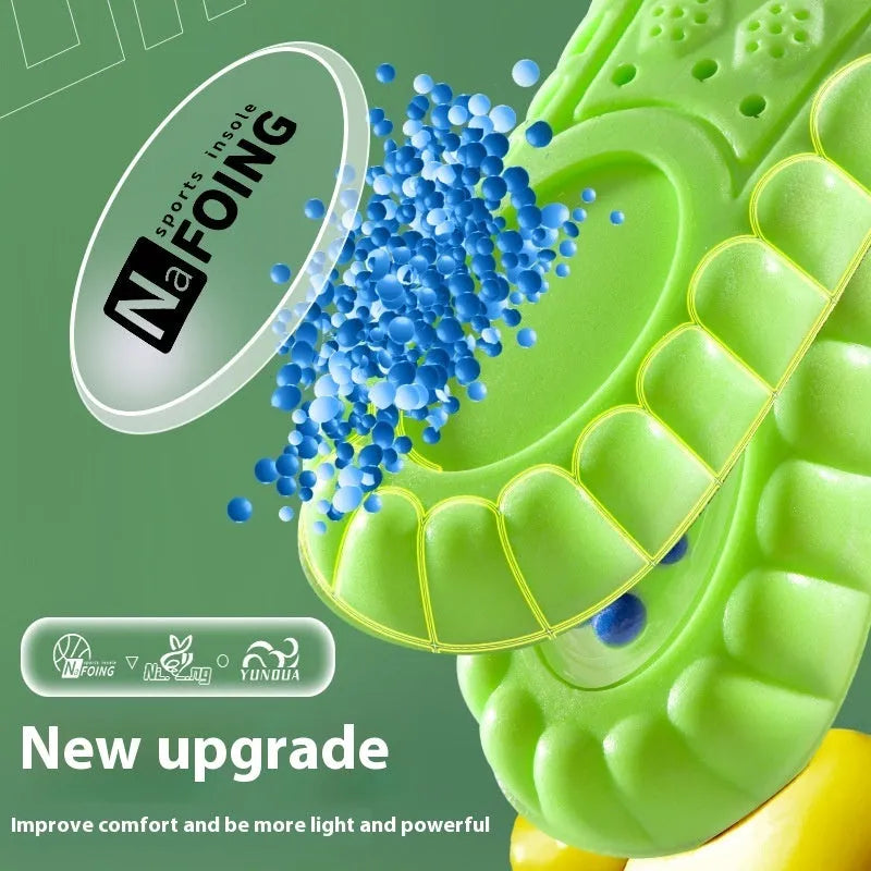Green PU sports insoles with air cushion design and argy wormwood for shock absorption