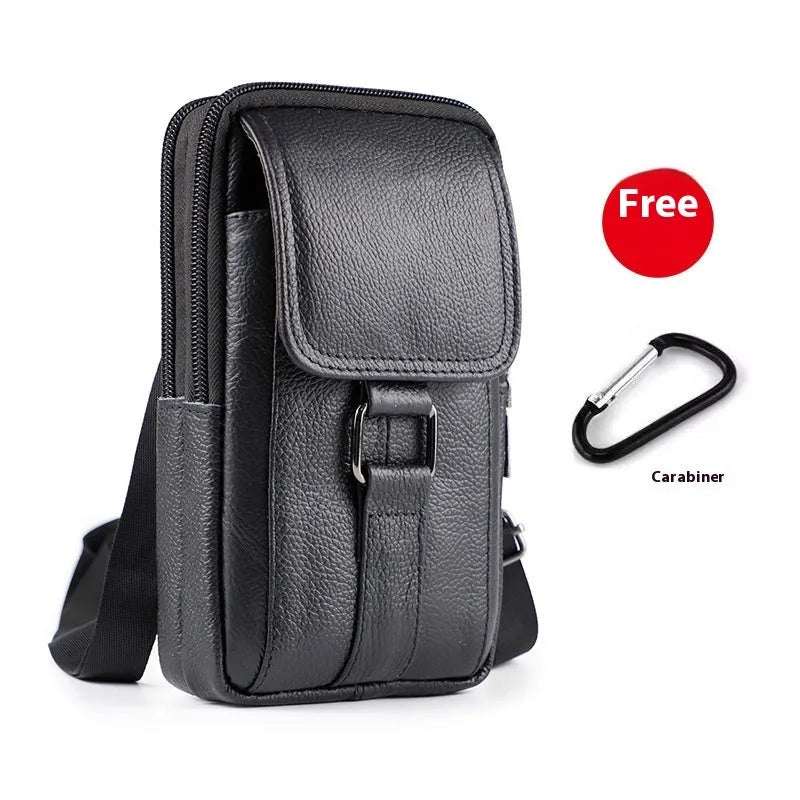 Men's vertical square crossbody waist bag in genuine composite cowhide with lock closure and coin pocket