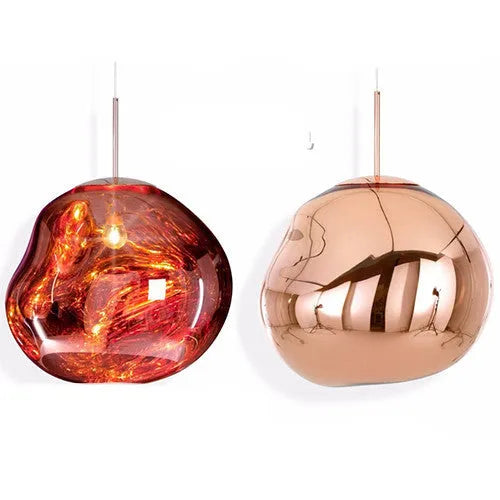 Irregular shaped glass LED chandelier in a metallic finish, showing Nordic post-modern design.