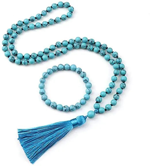 Alloy volcano white turquoise natural stone bracelet with adjustable cord on neutral background