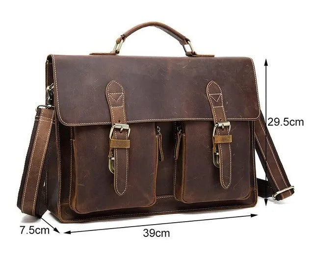 Small yellow brown crazy horse leather messenger bag for men with shoulder strap and nylon lining