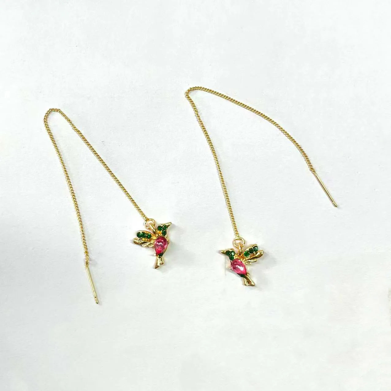 Women's bird hanging personalised alloy earrings with mixed zirconium wings in blue, red, and red lvzuan colour options