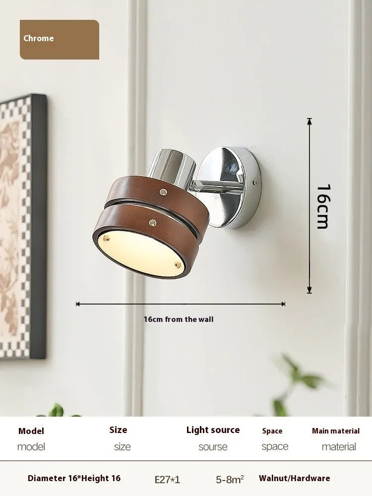 Nordic walnut wall lamp for bedside or hallway with three colour temperature options