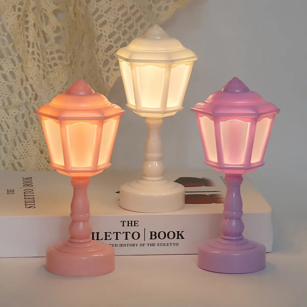Retro pagoda lotus atmosphere small night lamp with built-in battery, geometric stereo design, light purple colour