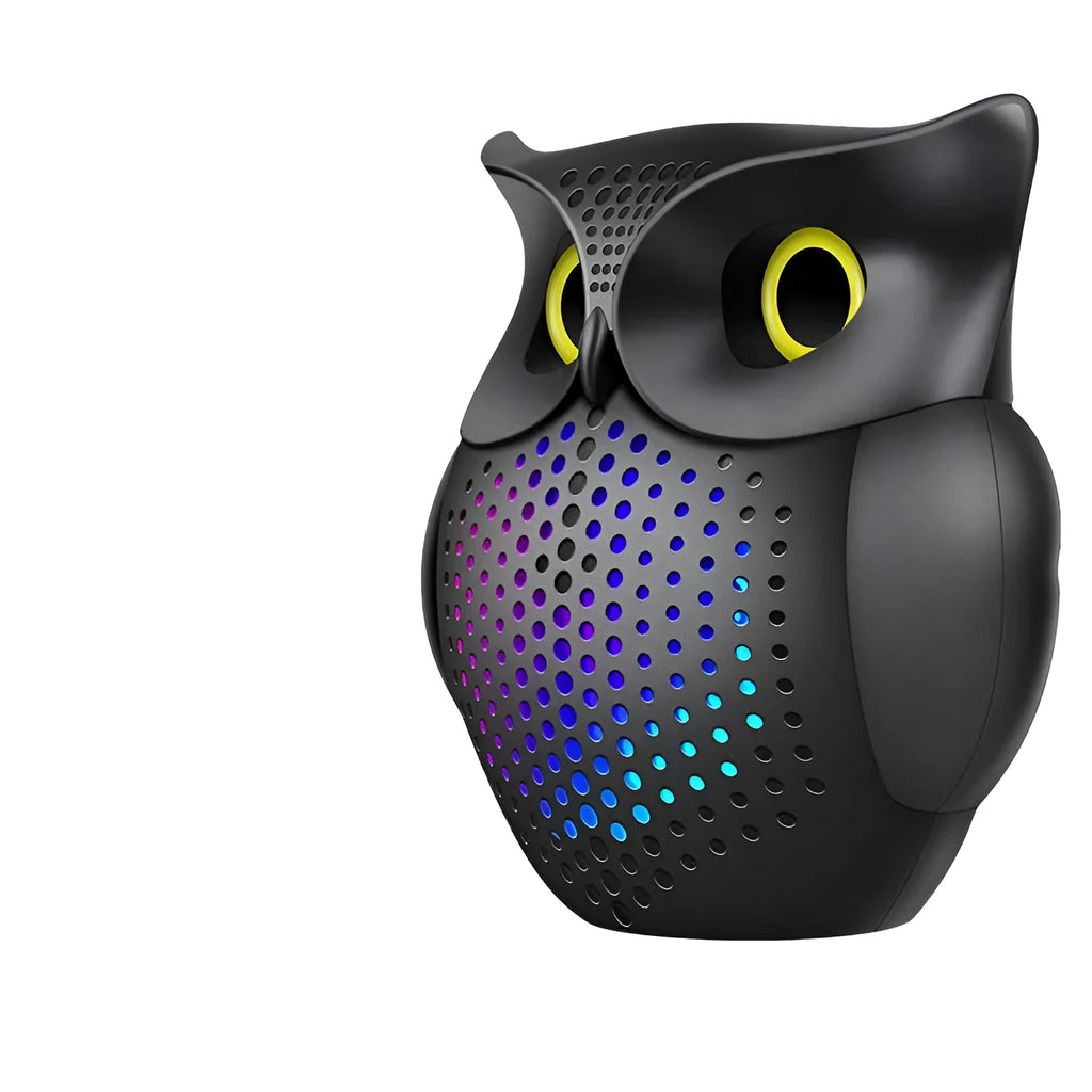 Wireless Bluetooth speaker in black with cartoon creative owl design, 4-inch driver, 183x160x110mm size