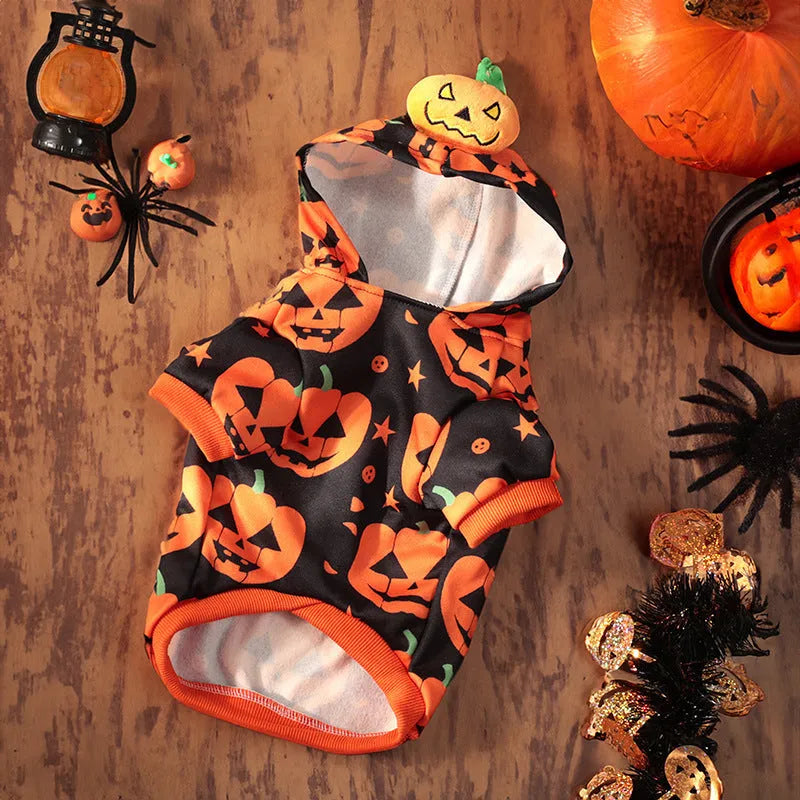 Halloween pumpkin skirt and sweater pet costume for dogs and cats in crystal velvet material