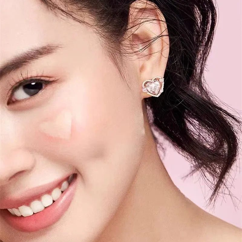 Guardian Heart trendy stud earrings for women white K copper electroplated heart shape pair