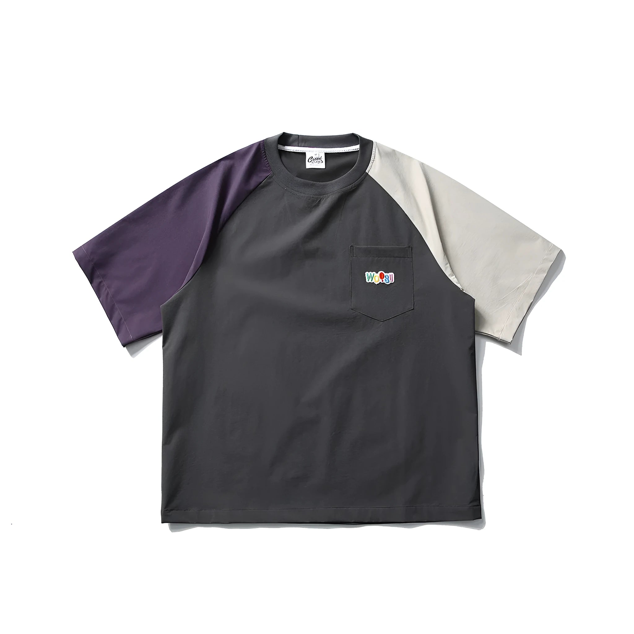 Dark grey loose fit raglan sleeve t-shirt with contrast colour details and short sleeves