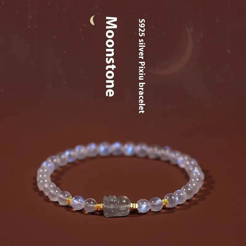 Moonstone bracelet for women with blue light trend, grinding finish, and animal or zodiac motifs in national style