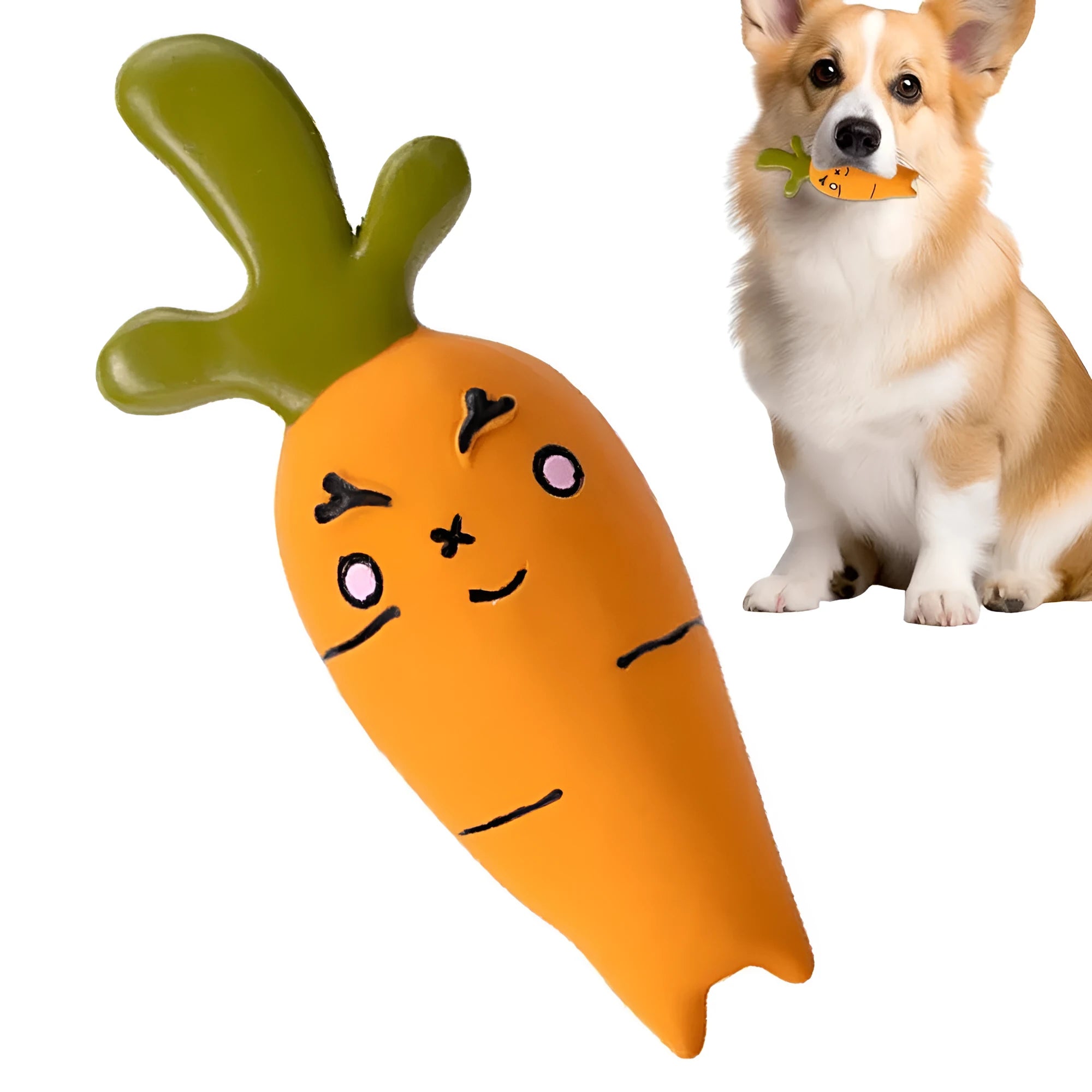 Cute latex vegetable dog chew toy shaped like onion and eggplant, green colour, 7x5x13cm.