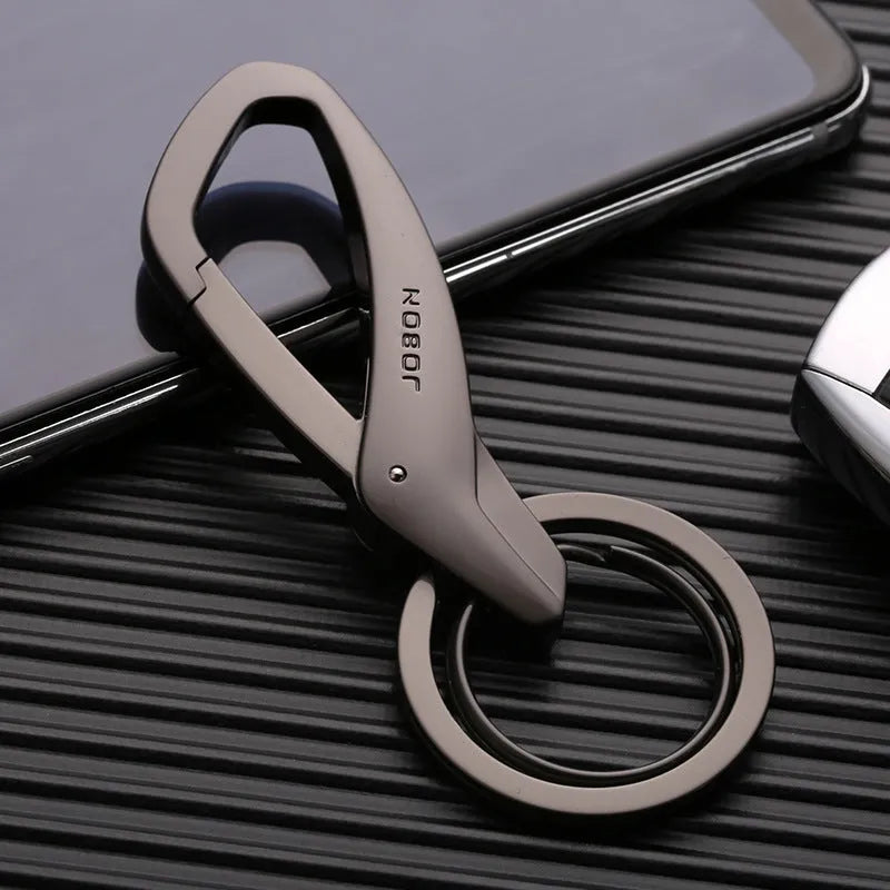 Zinc alloy car key waist hanging double ring keychain in black, chrome, or nickel colour