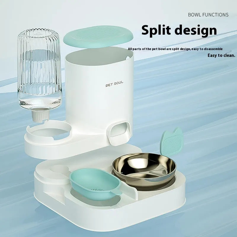 Automatic cat water fountain and feeding bowl integrated unit plastic construction 27x27x24cm stainless steel option